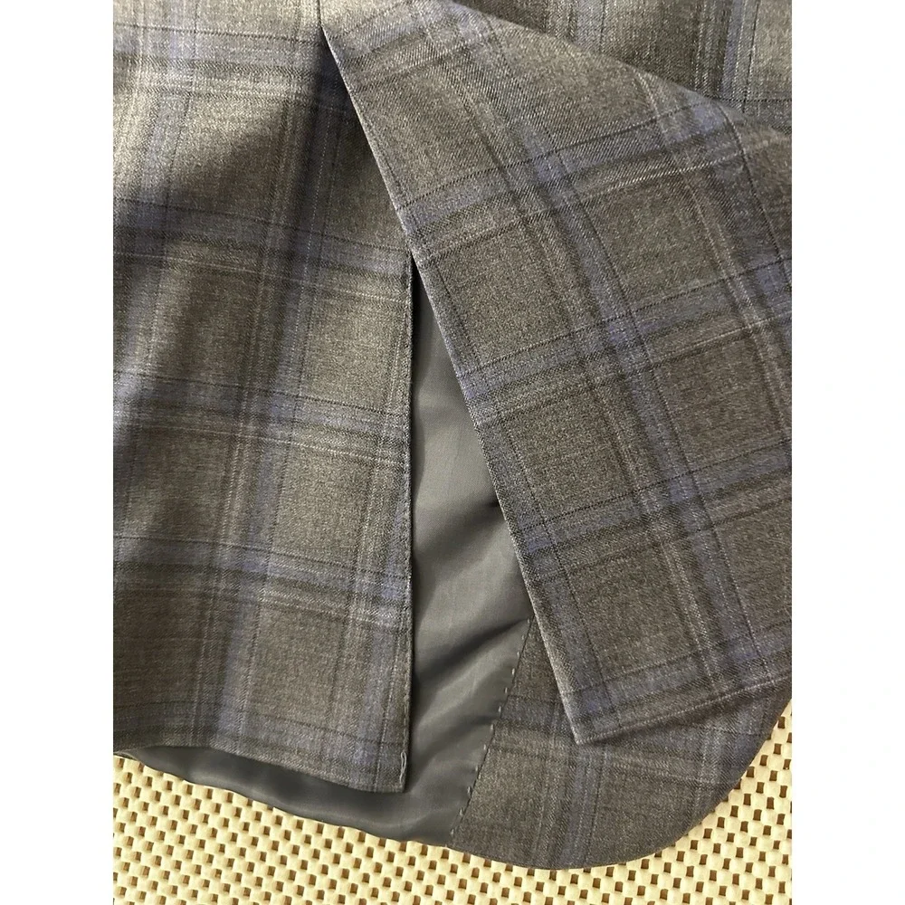 Peter Millar Sport Coat Blazer 48R 2 Button Double Vented Grey Blue Tartan Plaid